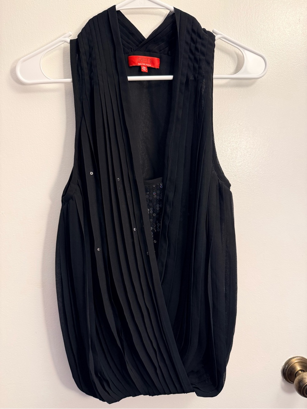 Red Haute Black Pleated Draped Camisole